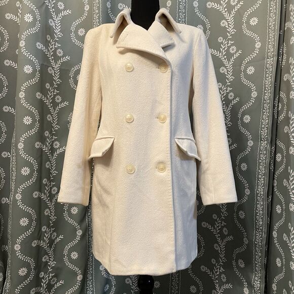 Calvin Klein Double Breasted Pea Coat Wool Angora Off White Cream Women’s‎ Sz 10 - Picture 1 of 13
